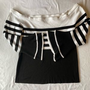 Lane Bryant off shoulder black & white light knit sweater, flowy sleeves size 2x